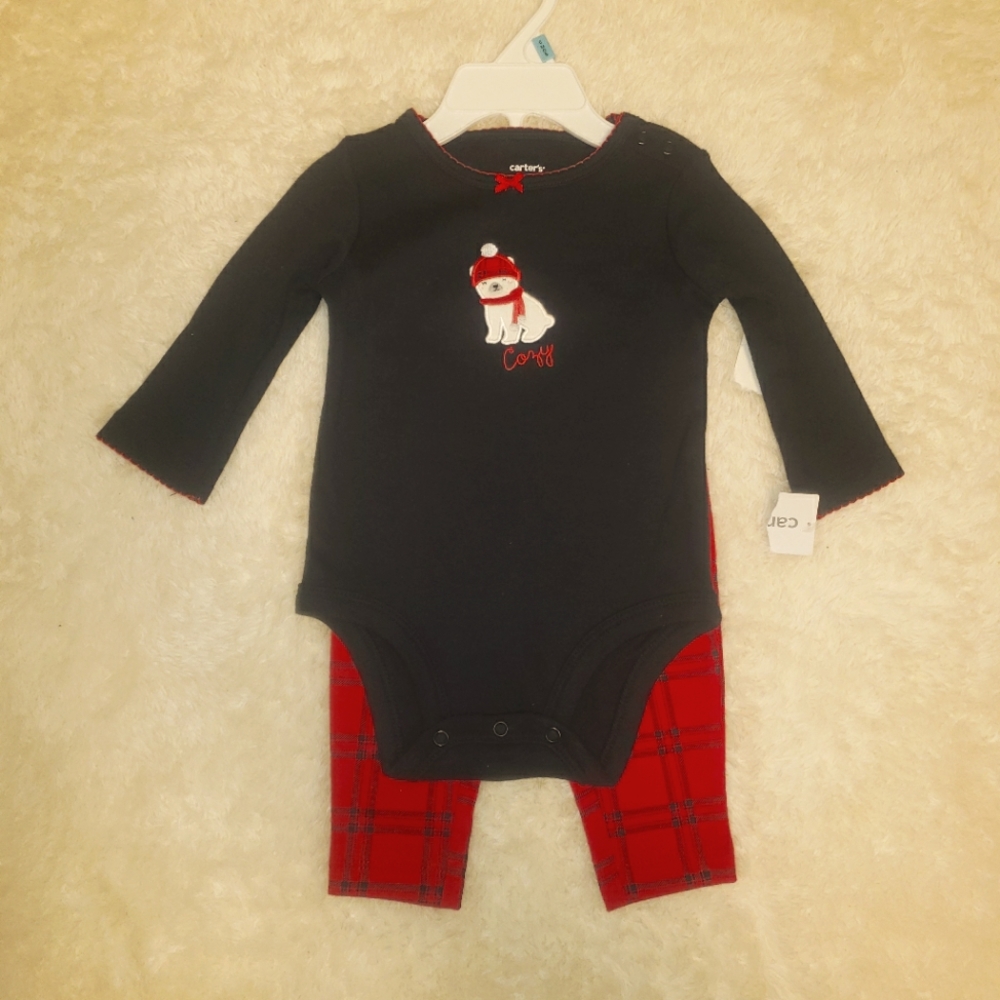 NWT Carters black and red two piece Christmas outfit, 6 months